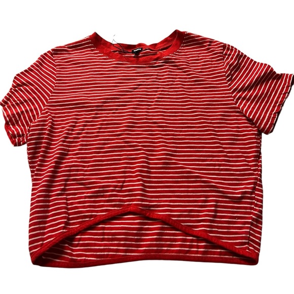 Monrow Women's Red And White Striped Slight Cropped Top New With Tag Large Waldo - Picture 2 of 7